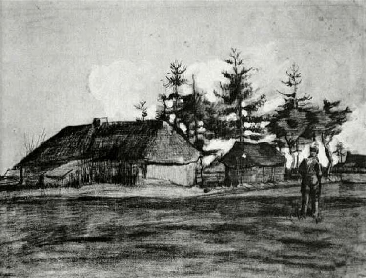 Farmhouse with Barn and Trees, 1883 - 梵谷