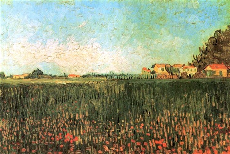 Farmhouses in a Wheat Field Near Arles, 1888 - Винсент Ван Гог