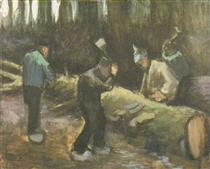 Four Men Cutting Wood - 梵谷