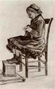 Girl Sitting, Knitting - Винсент Ван Гог