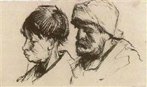 Head of a Girl, Bareheaded, and Head of a Man with Beard and Cap - Винсент Ван Гог