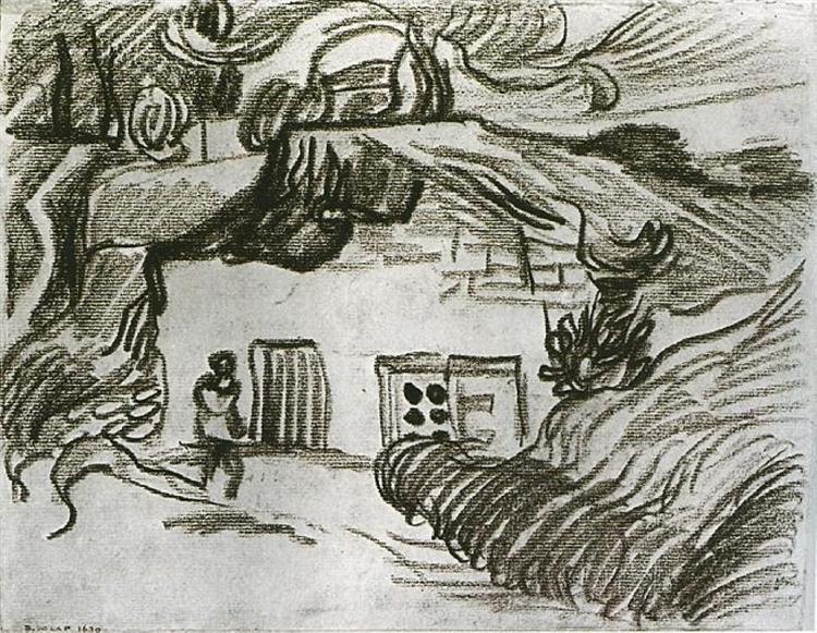 Houses among Trees with a Figure, 1890 - Винсент Ван Гог