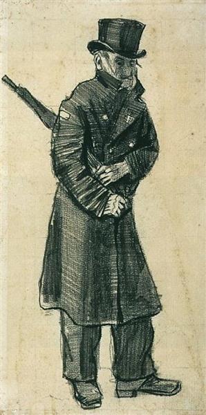Orphan Man with Top Hat and Umbrella Under his Arm, 1882 - 梵谷