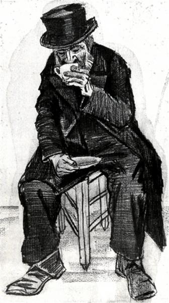 Orphan Man with Top Hat, Drinking Coffee, 1882 - 梵谷