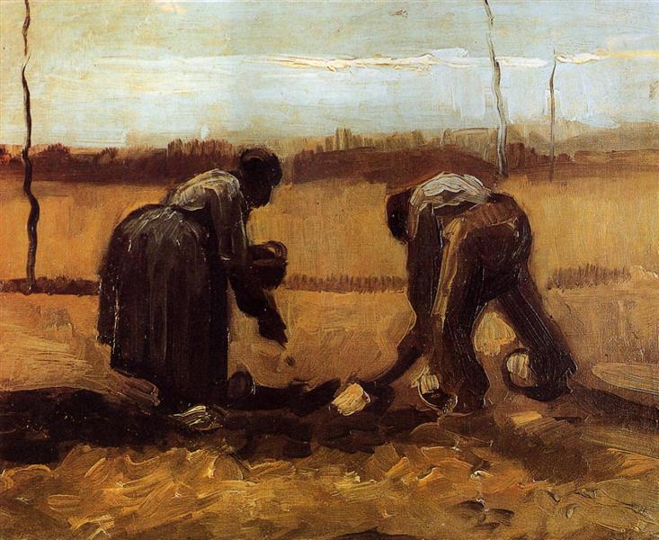 Peasant Man and Woman Planting Potatoes, 1885 - 梵谷