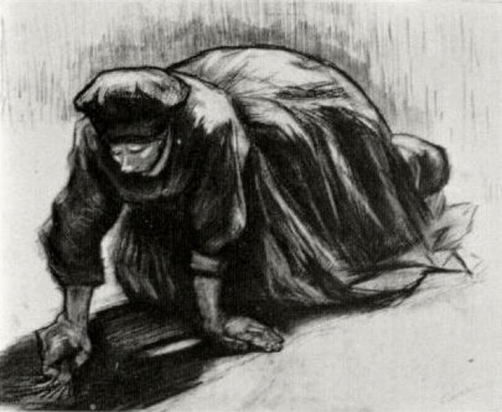 Peasant Woman, Kneeling, Possibly Digging Up Carrots, 1885 - 梵谷