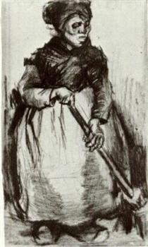 Peasant Woman with Broom - 梵谷