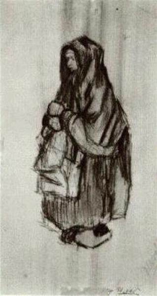 Peasant Woman with Shawl over her Head, Seen from the Side 2, 1885 - 梵谷