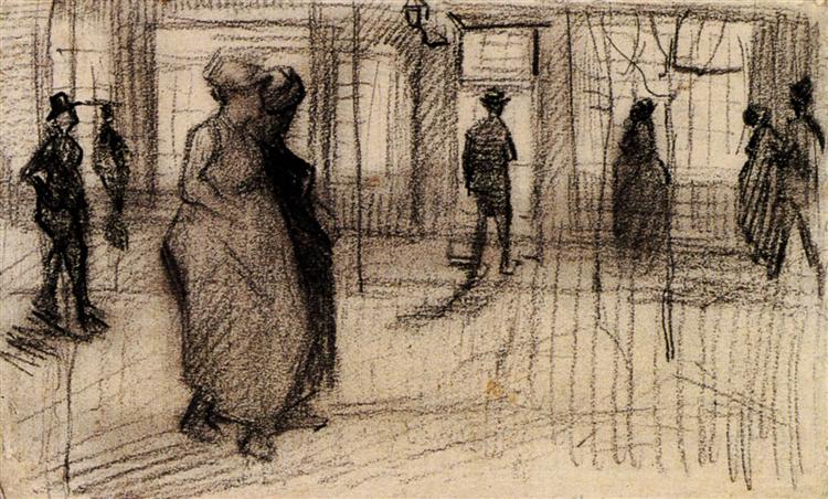 People Walking on a Street in the Evening, 1886 - 梵谷