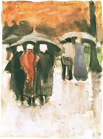 Scheveningen Women and Other People Under Umbrellas - Вінсент Ван Гог