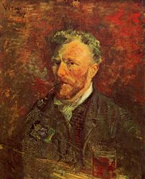 Self-Portrait with Pipe and Glass - Винсент Ван Гог