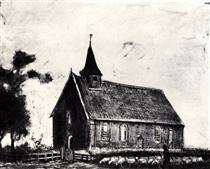 Shepherd with Flock near a Little Church at Zweeloo - Vincent van Gogh