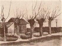 Small House on a Road with Pollard Willows - Винсент Ван Гог