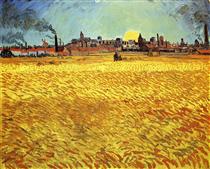 Summer Evening, Wheatfield with Setting sun - Vincent van Gogh