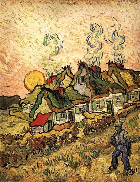 Thatched Cottages in the Sunshine Reminiscence of the North, 1890 - Винсент Ван Гог