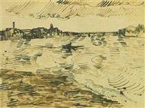 The Rhone with Boats and a Bridge - 梵谷