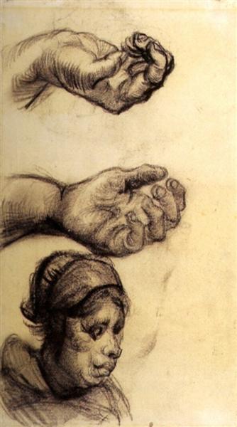 Two Hands and a Woman s Head, 1885 - 梵谷