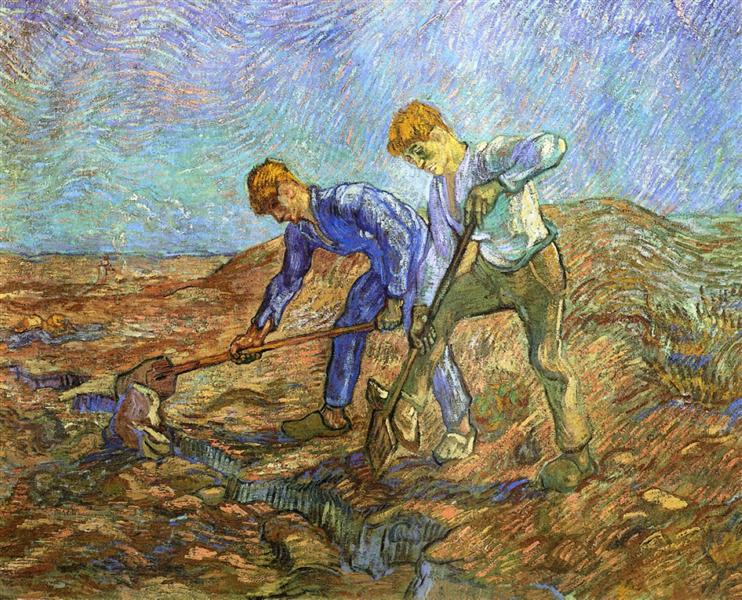 Two Peasants Diging (after Millet), 1889 - Винсент Ван Гог