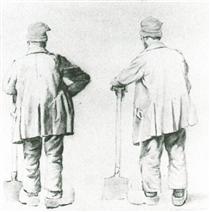 Two Sketches of a Man Leaning on His Spade - 梵谷