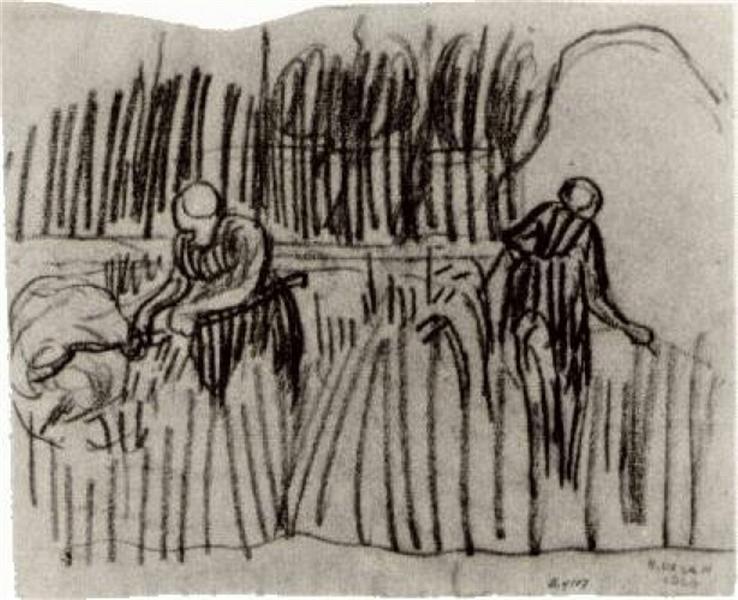 Two Women Working in Wheat Field, 1890 - Винсент Ван Гог