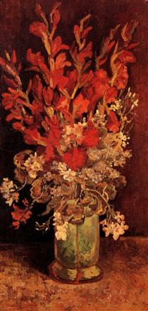 Vase with Gladioli and Carnations - 梵谷