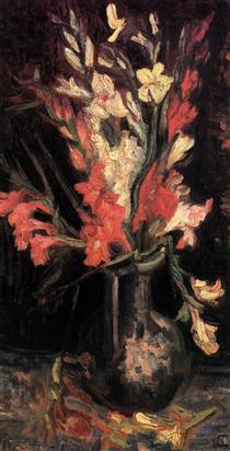 Vase with Red Gladioli - 梵谷