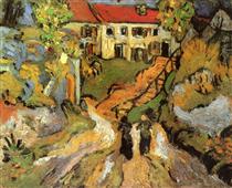 Village Street and Steps in Auvers with Two Figures - Винсент Ван Гог