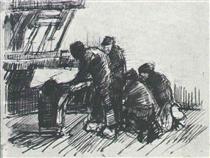 Weaver with Other Figures in Front of Loom - 梵谷