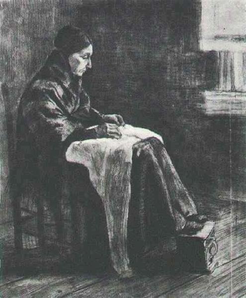 Woman with Shawl, Sewing, 1883 - 梵谷