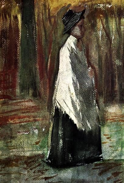 Woman with White Shawl in a Wood, 1882 - 梵谷