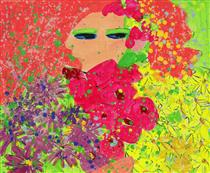 Girl with Orange Hair and Flowers - Walasse Ting