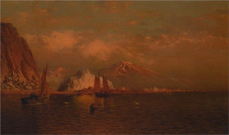 Labrador Mountain and Icebergs by LIght of the Midnight Sun, 1882 - Уильям Брэдфорд