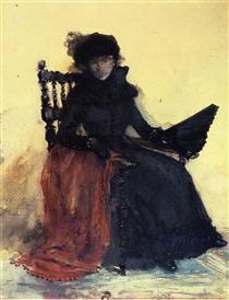 A Lady in Black (aka The Red Shawl) - William Merritt Chase