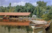 Boat House, Prospect Park (aka Boats on the Lake, Prospect Park) - William Merritt Chase