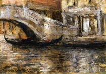 Gondolas along Venetian Canal (aka Gondola in Venice) - William Merritt Chase