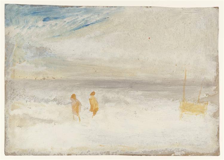 Two Figures on a Beach with a Boat, 1845 - 透納