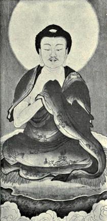 Black and white reproduction of a portrait of Sakyamuni - 吳道子
