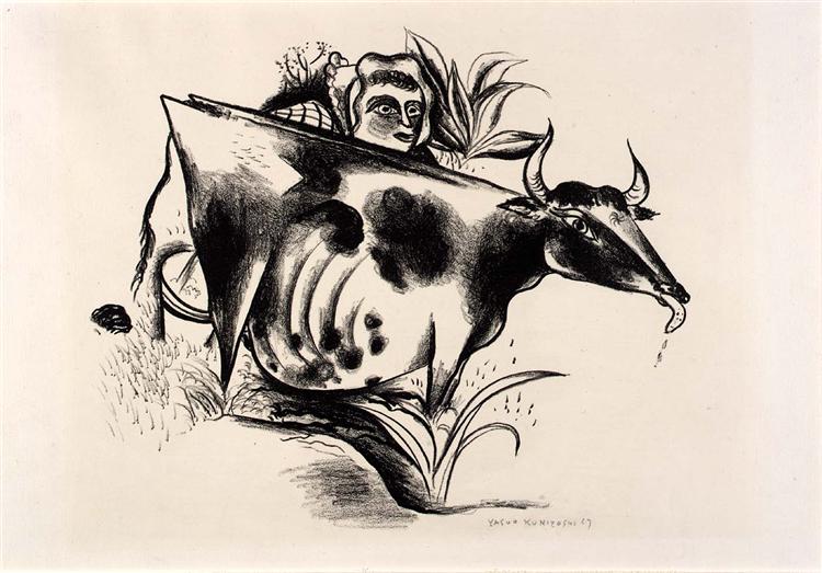 Milking the Cow, 1927 - Ясуо Кунійосі