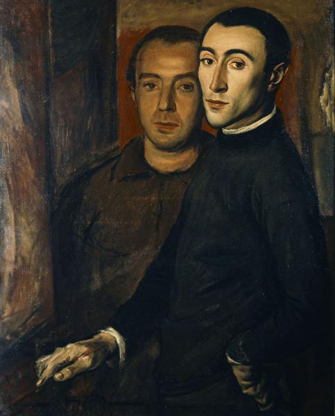 Self portrait with Nikos Nikolaou, 1937 - Yiannis Moralis