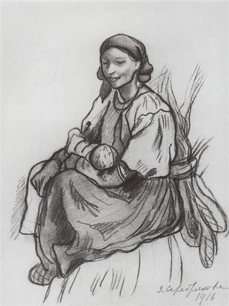A peasant woman with a child, 1916 - Zinaida Evgenievna Serebriakova