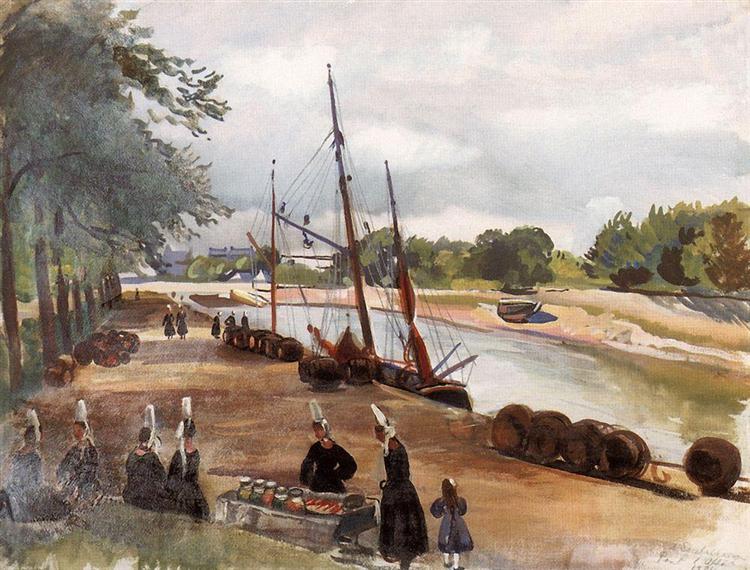 Brittany. The town of Pont L`Abbe. Port., 1934 - Zinaida Evgenievna Serebriakova